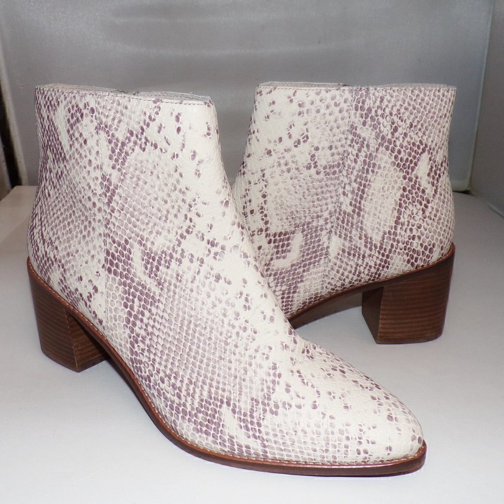 SEYCHELLES Anthropologie Occasion Snake‎ Print Beige Leather Bootie sz 10… - Picture 2 of 6